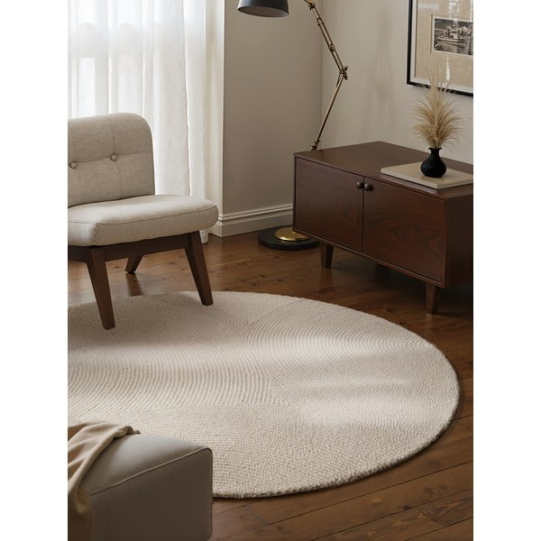Tappeto rotondo colore naturale chiaro in lana tessuto a mano ø 200 cm Eleni Natural White – Hanse Home-image-1