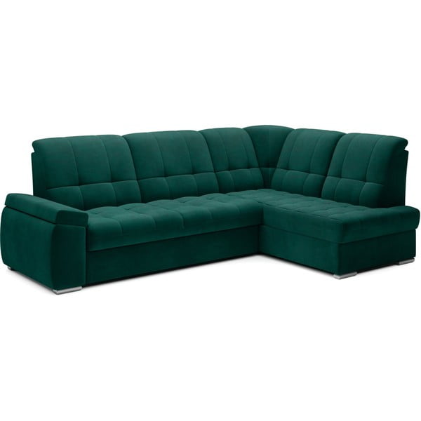 Divano angolare verde allungabile/con contenitore (con penisola a destra/a L) e rivestimento in velluto Sado – ELTAP-image-2