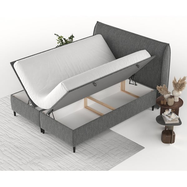 Letto matrimoniale imbottito grigio con contenitore 140x200 cm Draco - Maison de Rêve-image-3