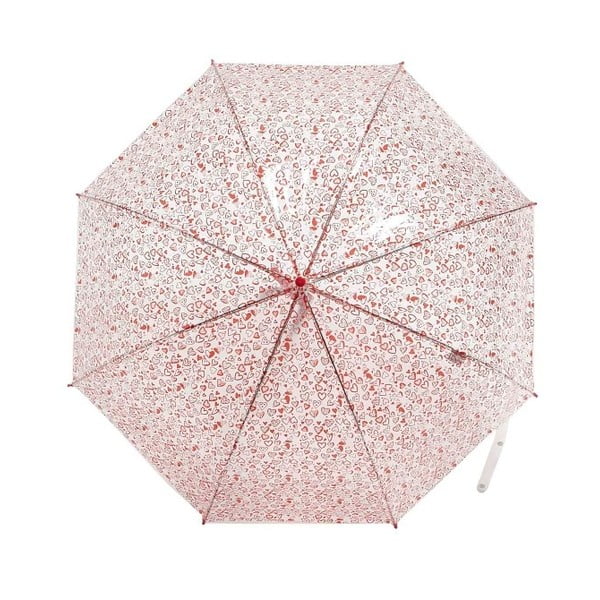 Transparentní holový deštník s červenými detaily Birdcage Heart, ⌀ 99 cm