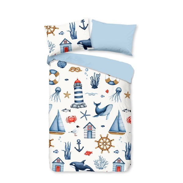 Set copripiumino e federa da bambini blu/color crema in cotone per culla 100x135 cm Ahoy – Good Morning