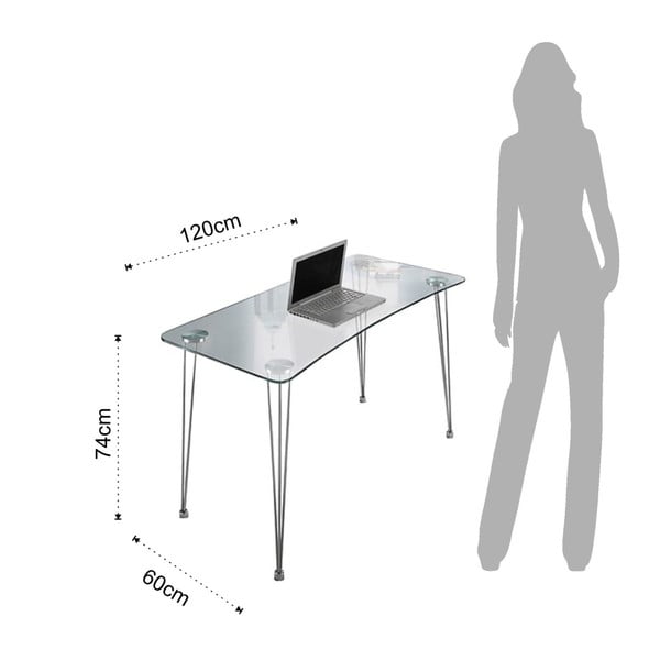 Tavolo da lavoro con piano in vetro , 60 x 120 cm - Tomasucci-image-1
