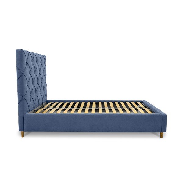 Letto matrimoniale imbottito blu con contenitore e griglia 140x190 cm Bee - Scandic-image-3