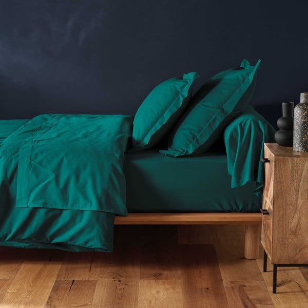 Lenzuolo in cotone elasticizzato verde scuro 160x200 cm Lina - douceur d'intérieur-image-1