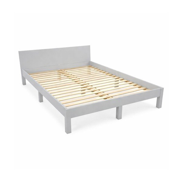 Letto matrimoniale in legno di faggio grigio chiaro con griglia 140x200 cm Dabi - Ragaba