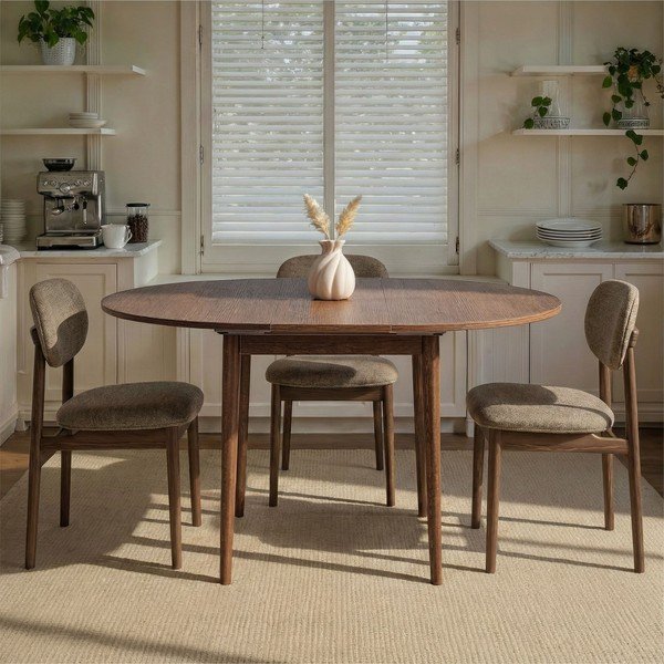 Tavolo da pranzo rotondo con effetto noce allungabile con estensione ø 100 cm Viona – Kalune Design-image-3