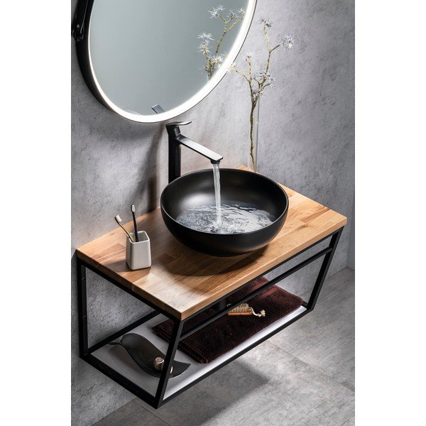 Piano per lavabo di colore naturale in rovere massiccio 80x50 cm Woody – Sapho-image-2