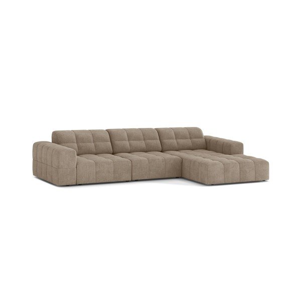 Divano angolare beige (con penisola a destra/con chaise lounge) con rivestimento in ciniglia Chicago – Cosmopolitan Design-image-1