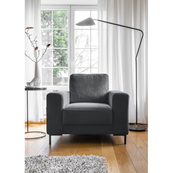 Poltrona in velluto a coste grigio scuro Lofty Lilly - Miuform-image-1