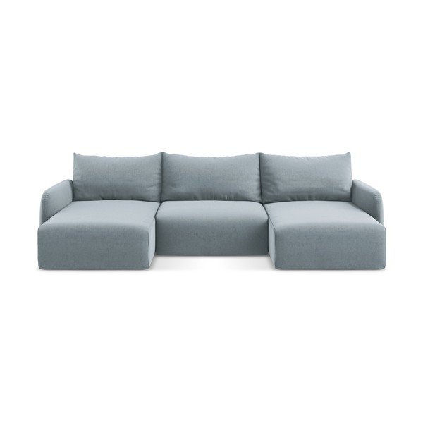 Divano angolare blu allungabile/con contenitore (a U) con rivestimento in velluto Kalena – Makamii