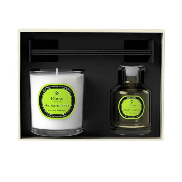 Set regalo di candela e diffusore per aromaterapia, al profumo di lime e basilico - Parks Candles London