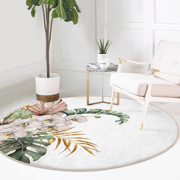 Tappeto rotondo lavabile in crema adatto ai robot aspirapolvere ø 80 cm Comfort - Mila Home-image-2