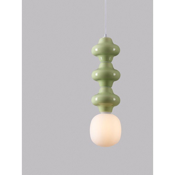 Lampadario bianco/verde chiaro in ceramica con paralume in vetro ø 18 cm Clio – Nova Luce-image-1