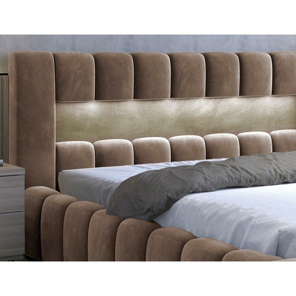 Letto matrimoniale imbottito marrone chiaro con contenitore con rete inclusa 140x200 cm Lamica – ELTAP-image-3
