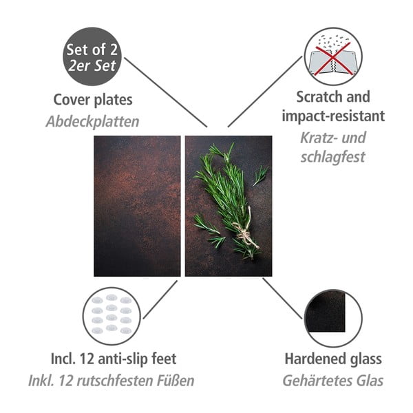 Set di copri fornelli in vetro temperato 2 pz 30x52 cm Rosemary – Allstar-image-3