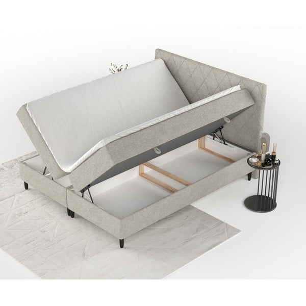 Letto boxspring grigio e beige con contenitore 200x200 cm Gwen - Maison de Rêve-image-2