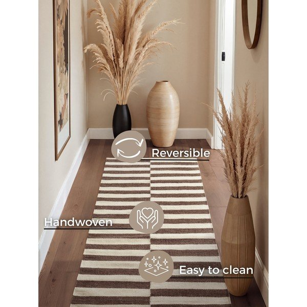 Passatoia bianca/marrone in lana reversibile/tessuta a mano 80x200 cm Vika – Hanse Home-image-4