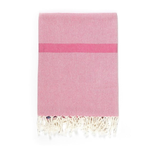 Růžovo-béžová osuška s příměsí bavlny Kate Louise Cotton Collection Line Pink Beige, 100 x 180 cm