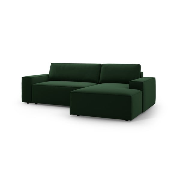 Divano angolare verde scuro allungabile/con contenitore (con penisola a destra/con chaise lounge) con rivestimento in velluto Jodie – Micadoni -image-2