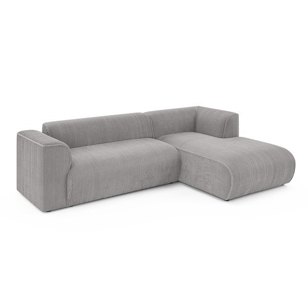 Divano angolare grigio chiaro (con penisola a destra/con chaise lounge) con rivestimento in velluto a coste Merid  – Ropez-image-2