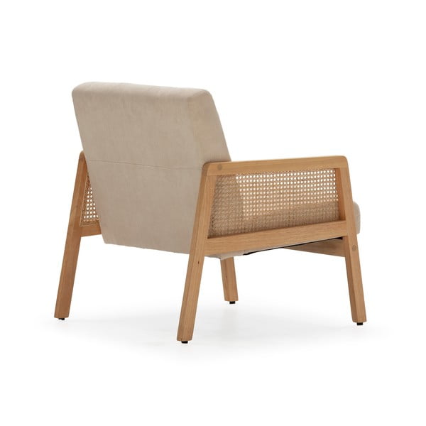 Poltrona con trama beige con rivestimento in velluto a coste Debra – Marckeric-image-4