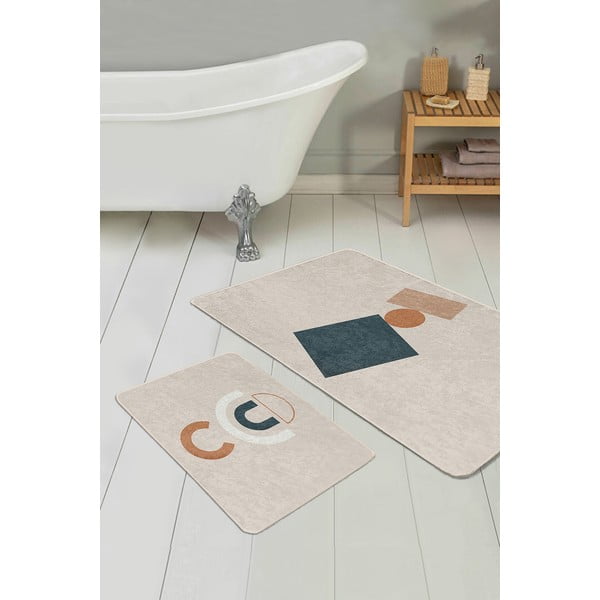 Set di tappetini per il bagno in velluto beige 2 pz 60x100 cm Geometry Shapes – Mila Home-image-2
