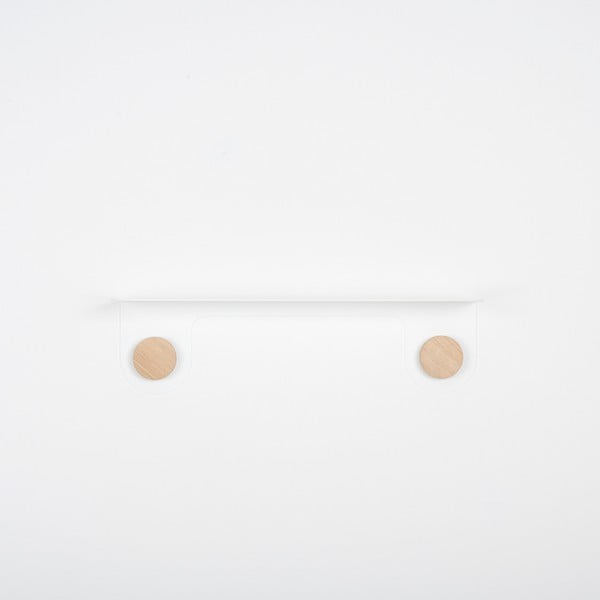 Mensola da parete in acciaio bianco con dettaglio in legno di quercia con 2 ganci , lunghezza 50 cm Hook - Gazzda-image-1