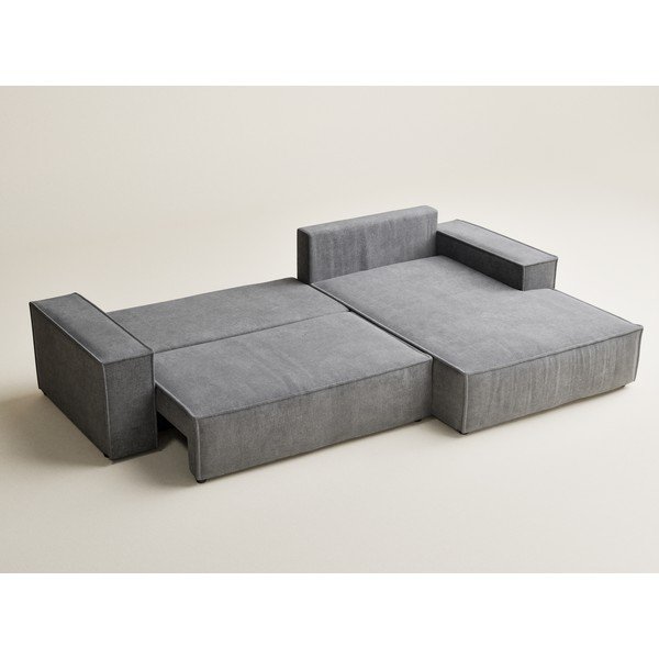 Divano angolare grigio allungabile/con contenitore (con penisola a destra/con chaise lounge) con rivestimento in ciniglia Maze – Maison de Rêve-image-4