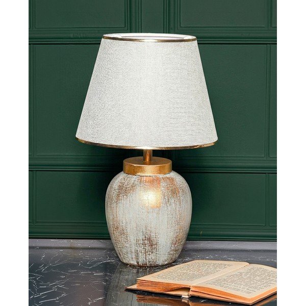 Lampada da tavolo color crema/dorata con paralume in tessuto (altezza totale 47 cm) Yakamoz – Opviq lights-image-1