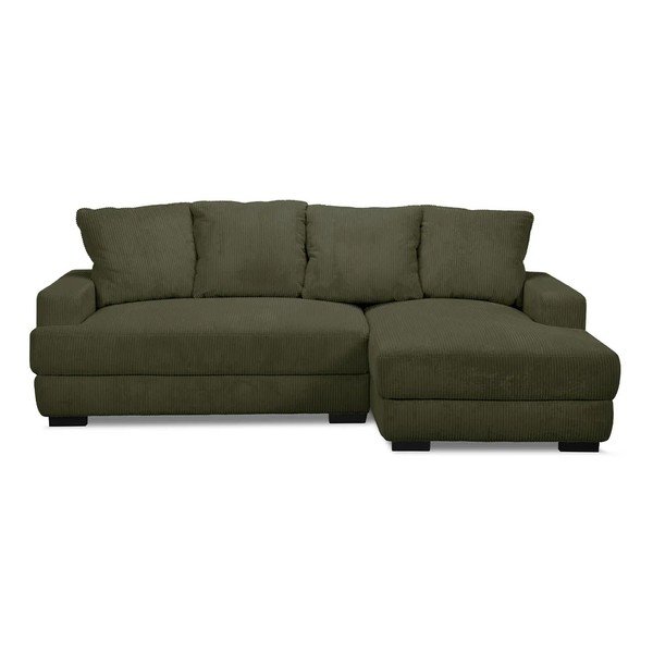 Divano angolare verde allungabile/con contenitore (con penisola a destra/con chaise lounge) con rivestimento in velluto a coste Campi – Bobochic Paris