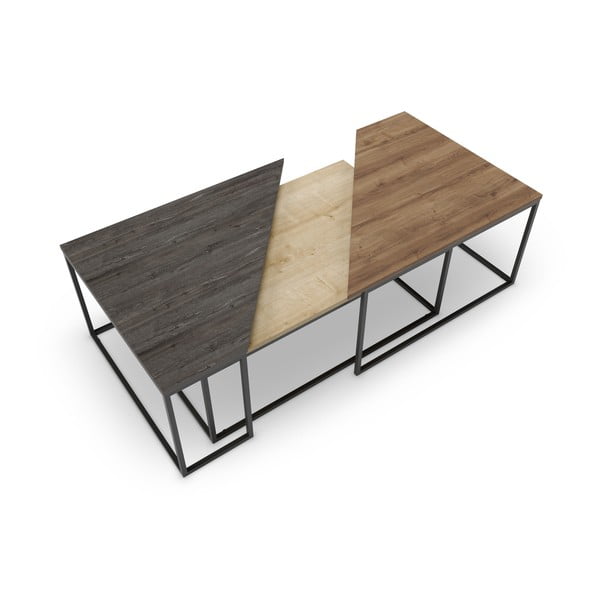 Set di 3 tavolini con piano in legno di noce naturale 70x110 cm Titan - Marckeric-image-3