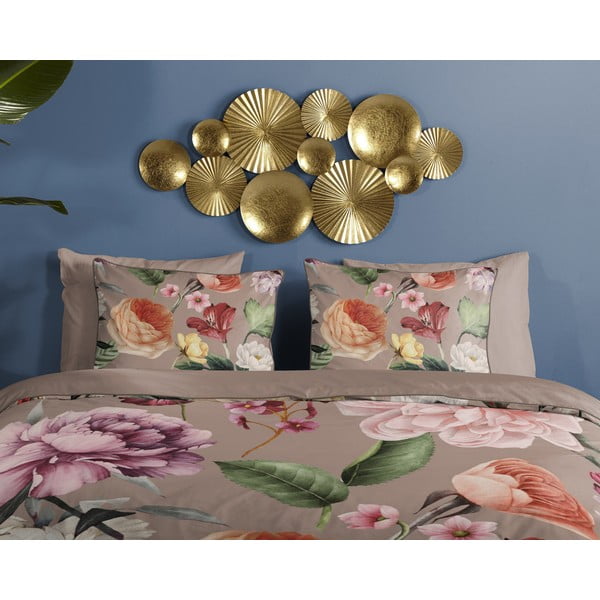 Set copripiumino e federa grigio/marrone in raso di cotone per letto matrimoniale ed esteso 240x220 cm Fiori – Descanso-image-2