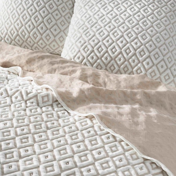 Set con copriletto e federa bianco/beige in microfibra 220x240 cm Joana – douceur d'intérieur-image-1