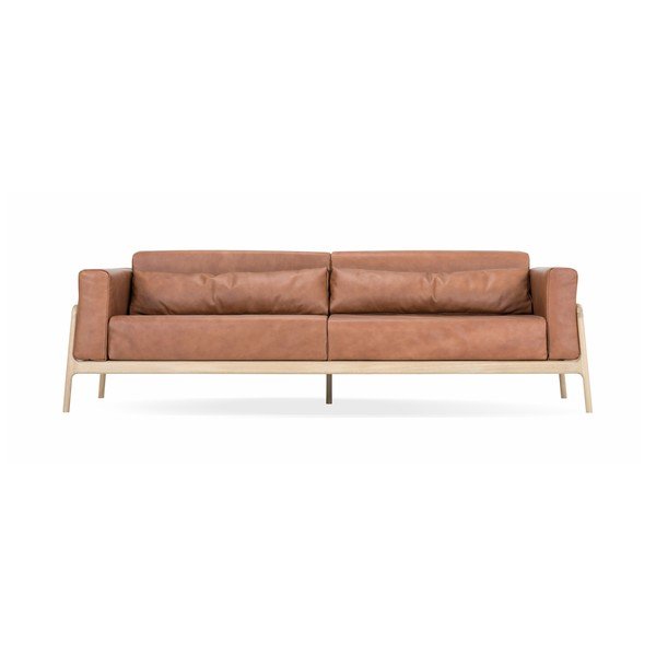 Divano in pelle di bufalo marrone cognac con struttura in rovere massiccio , 240 cm Fawn - Gazzda