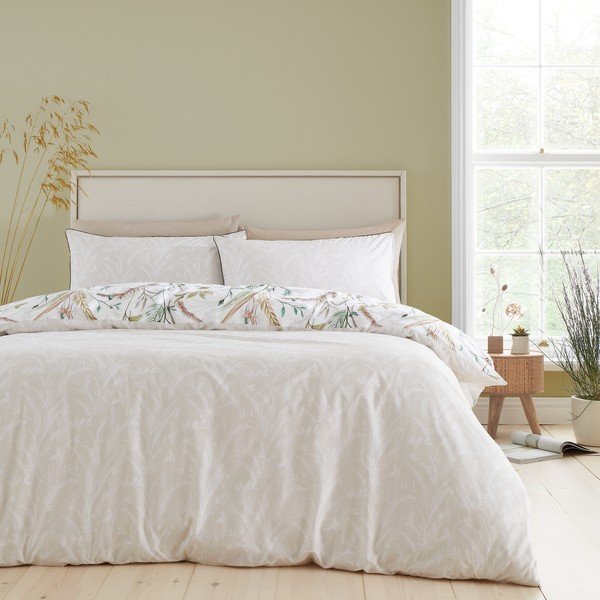 Biancheria da letto beige e bianca in cotone per letto matrimoniale 200x200 cm Ornamental Grasses - RHS-image-1