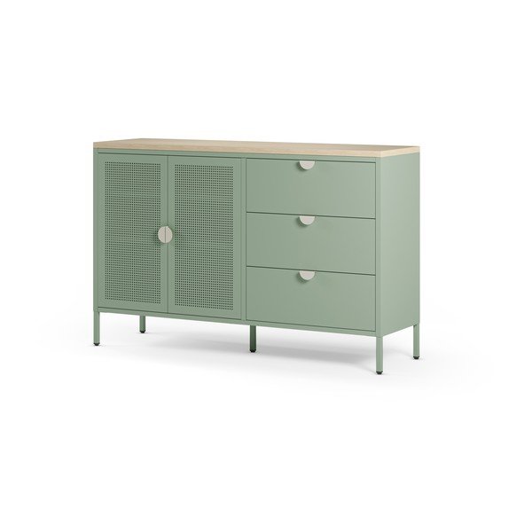 Credenza color menta/di colore naturale in metallo 140x90x40 cm Sayla – Marckeric-image-4