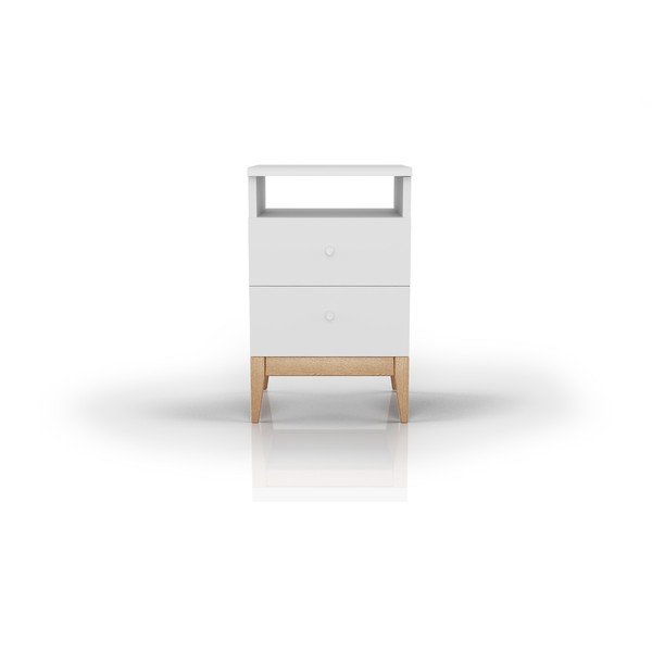 Comodino in legno di pino bianco con 2 cassetti Livia, altezza 64 cm - Skandica-image-3