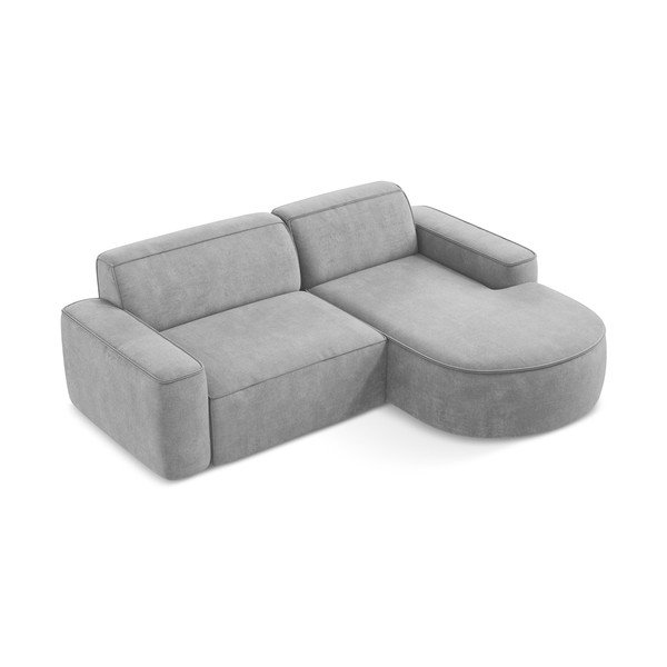 Divano angolare grigio chiaro (con penisola a destra/con chaise lounge) con rivestimento in ciniglia Omao – Makamii-image-2