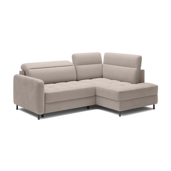 Divano angolare marrone chiaro allungabile/con contenitore (con penisola a destra/a L) e rivestimento in velluto Barea – ELTAP-image-2