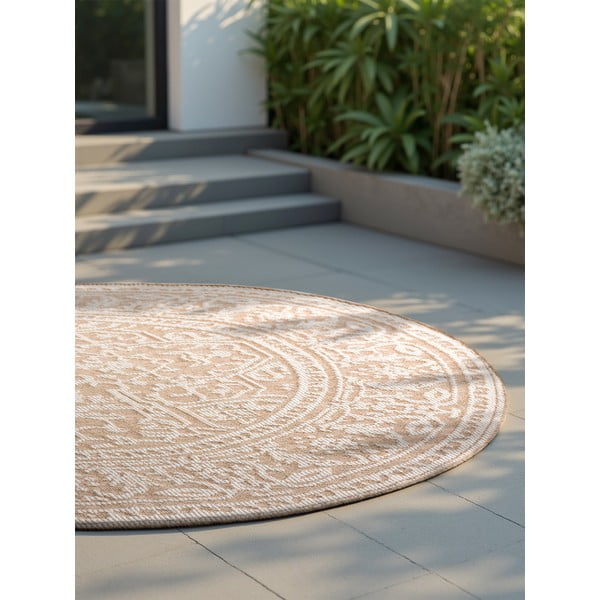 Tappeto da interno/esterno rotondo beige/avorio ø 160 cm Duet Kona – NORTHRUGS-image-4