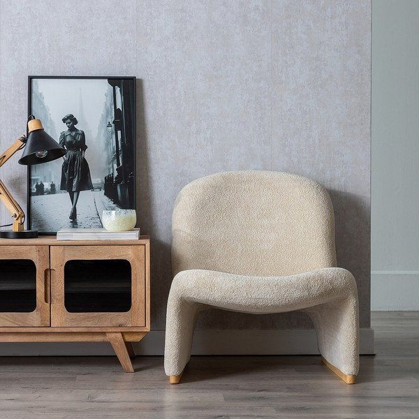 Poltrona beige con rivestimento in bouclé – Ixia-image-1