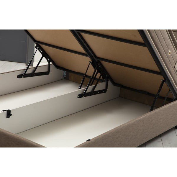 Letto matrimoniale marrone imbottito con spazio contenitivo con rete inclusa 140x200 cm Orina – Kalune Design-image-1