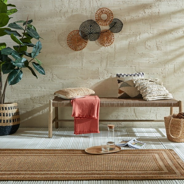 Passatoia da esterno in colore naturale 80x230 cm Layla Border - Flair Rugs-image-1