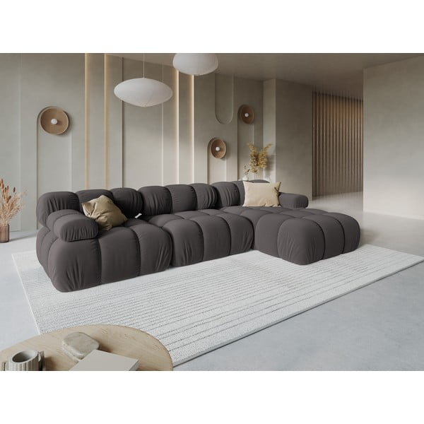 Divano in velluto grigio scuro 285 cm Bellis - Micadoni Home-image-1