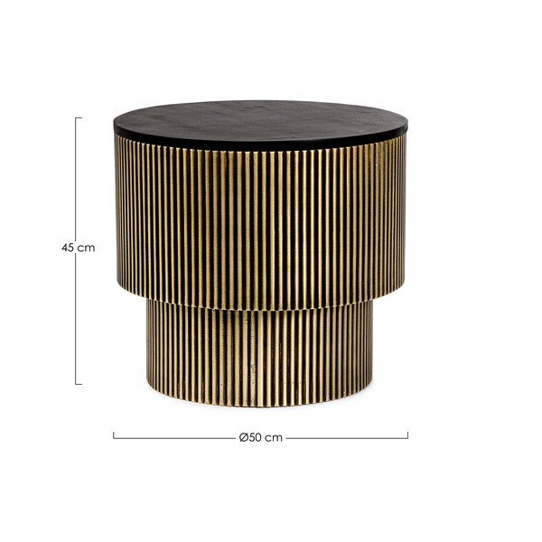 Tavolino da salotto rotondo nero/dorato con piano in legno di mango ø 50 cm Virat – Bizzotto-image-4