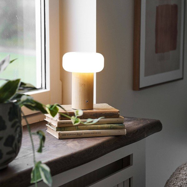 Lampada da tavolo bianca/di colore naturale in bambù con paralume in plastica (altezza totale 18 cm) Stafford – House Nordic-image-1