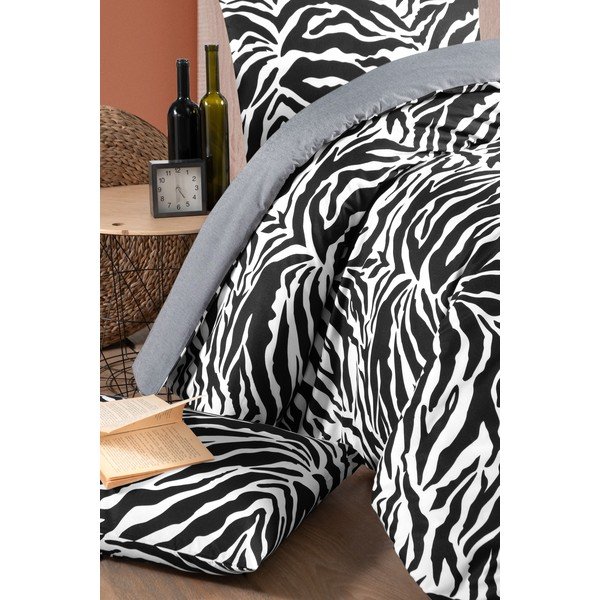 Biancheria da letto in cotone bianco e nero per letto matrimoniale/letto allungato con lenzuolo 200x220 cm - Mila Home-image-1