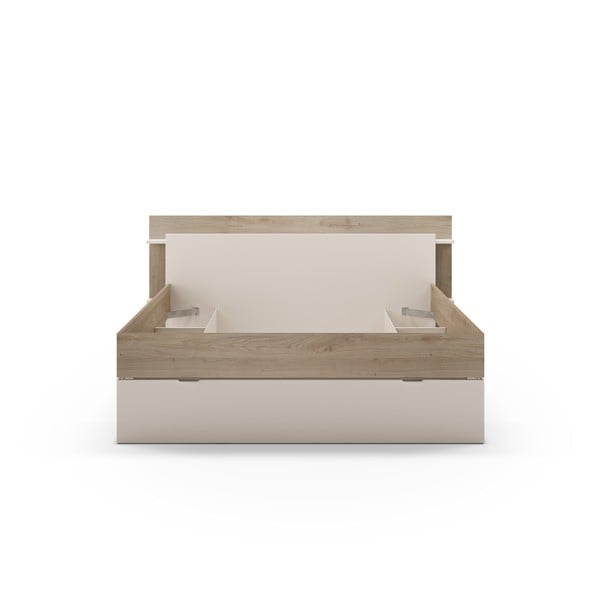 Letto matrimoniale effetto rovere con contenitore senza griglia in colore bianco e naturale 160x200 cm Albo - Marckeric-image-3