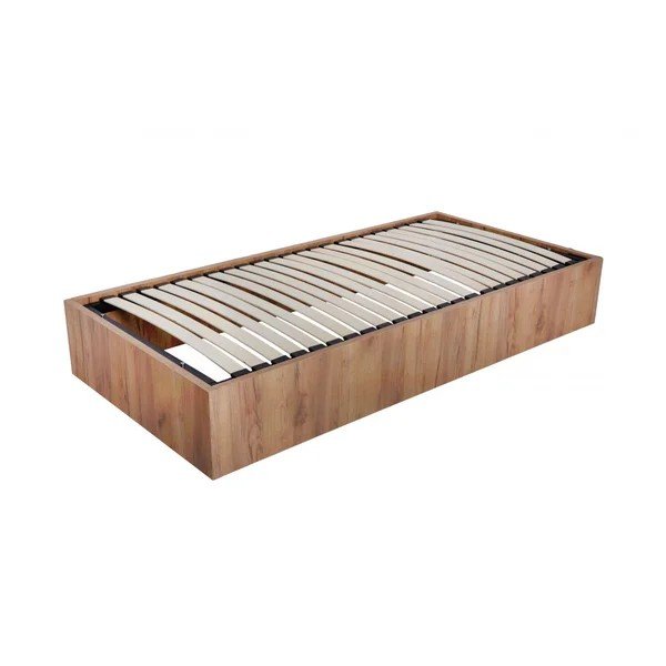 Letto singolo colore naturale chiaro in truciolato con contenitore/senza testiera con rete inclusa 90x190 cm Nira – Bobochic Paris