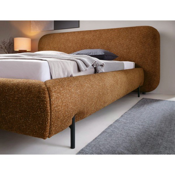 Letto matrimoniale imbottito giallo ocra con contenitore e rete inclusi 160x200 cm Pointt – ELTAP-image-4